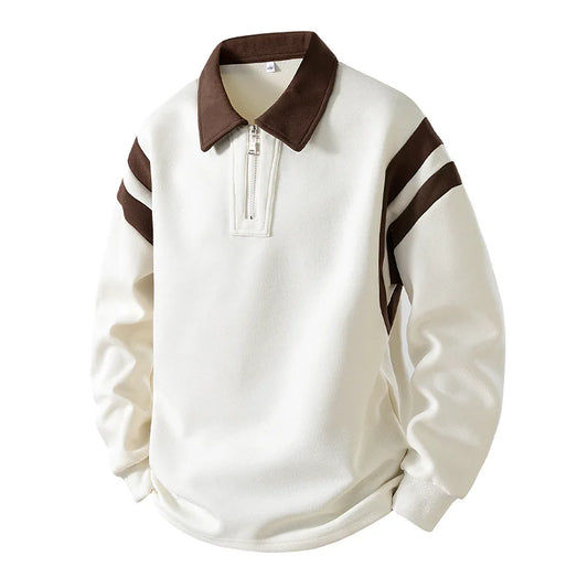 TrackFlex Retro Polo Hoodie for Men – Streetwear Sport Style Pullover with Contrast Collar, Lightweight Spring Fall Outerwear