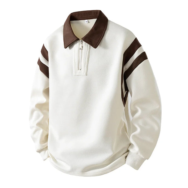 TrackFlex Retro Polo Hoodie for Men – Streetwear Sport Style Pullover with Contrast Collar, Lightweight Spring Fall Outerwear