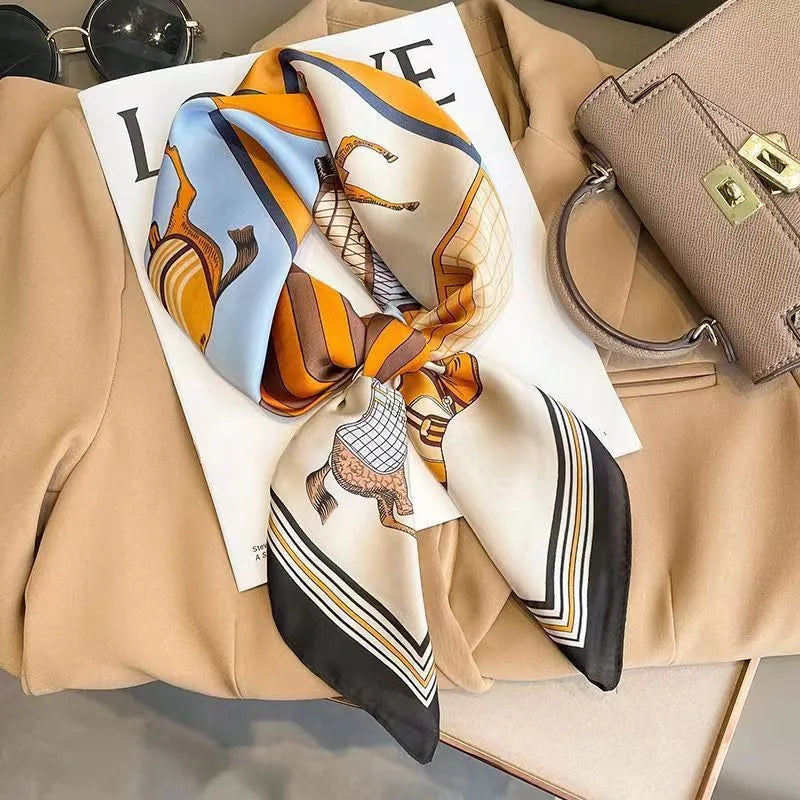 Luxury Fashion Print Silk Square Scarf - 70×70cm Soft Satin Neckerchief Hairband & Bag Accessory for Women