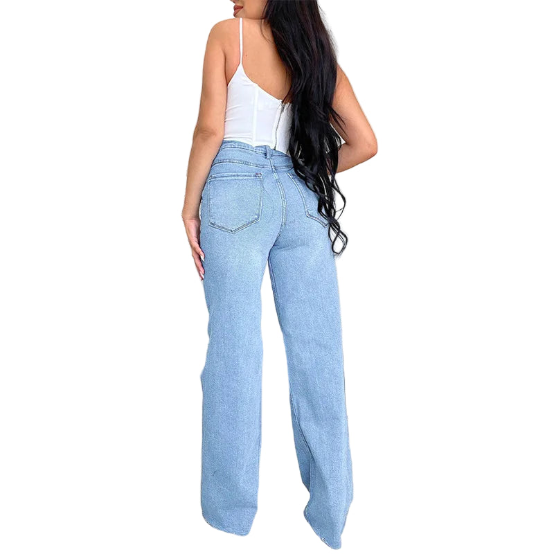 Skycut Denim Pants – High Waist Wide-Leg Jeans, Ankle-Length Streetwear, Women's Baggy Fit Trousers