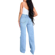 Skycut Denim Pants – High Waist Wide-Leg Jeans, Ankle-Length Streetwear, Women's Baggy Fit Trousers