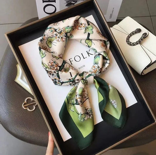 Luxury Fashion Print Silk Square Scarf - 70×70cm Soft Satin Neckerchief Hairband & Bag Accessory for Women