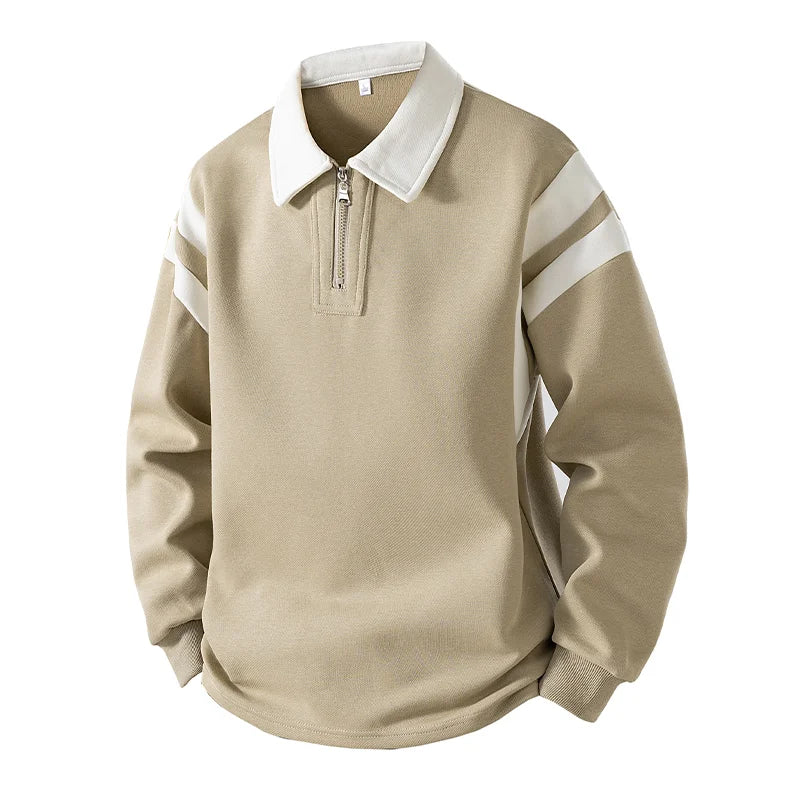 TrackFlex Retro Polo Hoodie for Men – Streetwear Sport Style Pullover with Contrast Collar, Lightweight Spring Fall Outerwear
