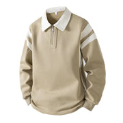 TrackFlex Retro Polo Hoodie for Men – Streetwear Sport Style Pullover with Contrast Collar, Lightweight Spring Fall Outerwear
