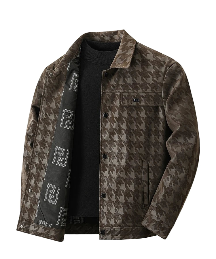 Men’s Houndstooth Shadow Jacket – Button-Up Streetwear Luxury Jacket, Casual Lapel Fit, Luxe Street Outerwear