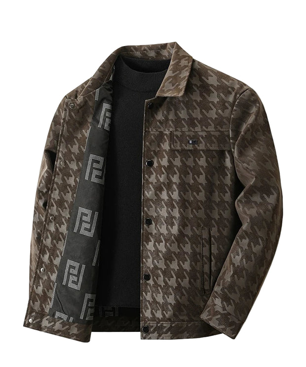 Men’s Houndstooth Shadow Jacket – Button-Up Streetwear Luxury Jacket, Casual Lapel Fit, Luxe Street Outerwear
