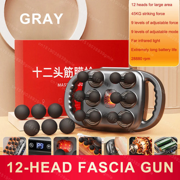 Fascia Gun Deep Tissue Massage Gun – 12/8 Heads, High-Frequency Electric Muscle Massager for Neck, Back & Legs