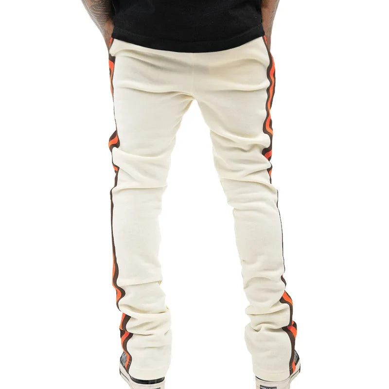 Urban Flare Joggers - Slim-Fit Stacked Pants, Y2K Streetwear Sweatpants with Striped Legs