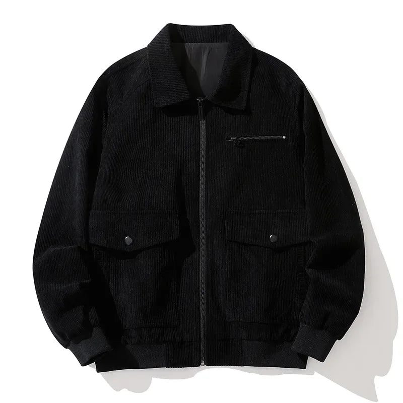 Men’s Corduroy Lapel Jacket – Korean Style Zip-Up Coat | Autumn Winter Fashion Casual Outerwear