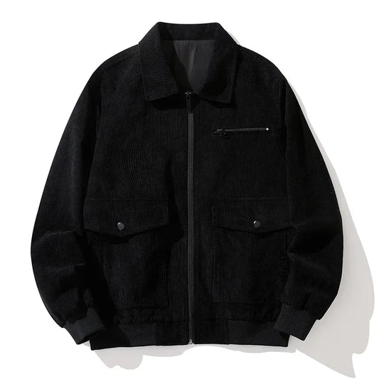 Men’s Corduroy Lapel Jacket – Korean Style Zip-Up Coat | Autumn Winter Fashion Casual Outerwear