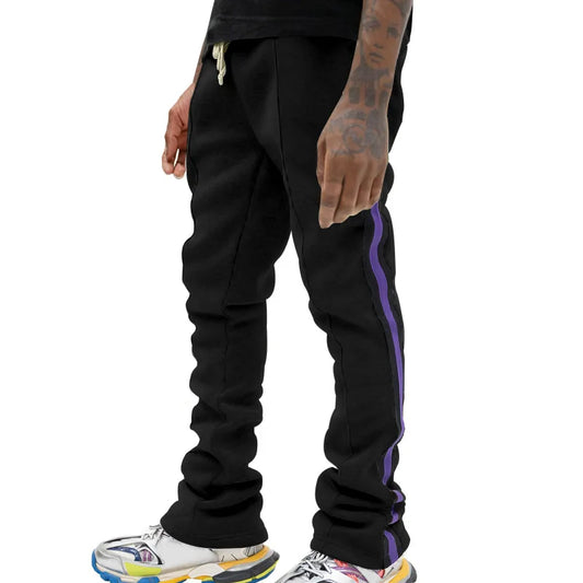 Urban Flare Joggers - Slim-Fit Stacked Pants, Y2K Streetwear Sweatpants with Striped Legs