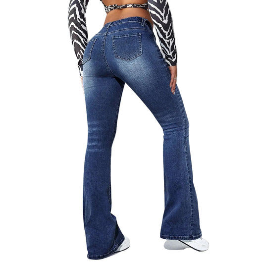 EasyFlare™ High-Waist Flare Jeans – Solid Wash Loose Fit Streetwear Denim, Women’s Retro Wide-Leg Pants
