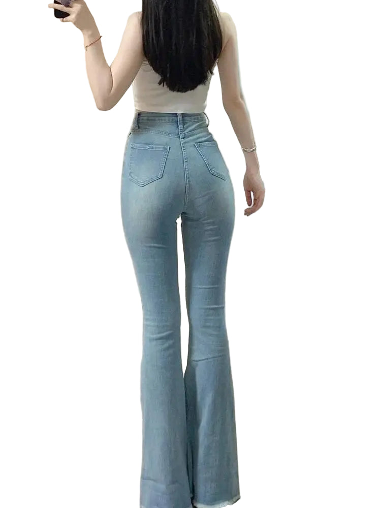 SlimFlare™ Shot Blue Jeans – High Waist Stretch Flare Denim | Korean Slim Fit Bell Bottom Pants for Women