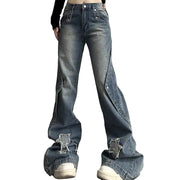 HarajukuFlare™ Y2K Wide Leg Jeans – High Waist Vintage Denim | Slim Fit Streetwear Ripped Pants for Women