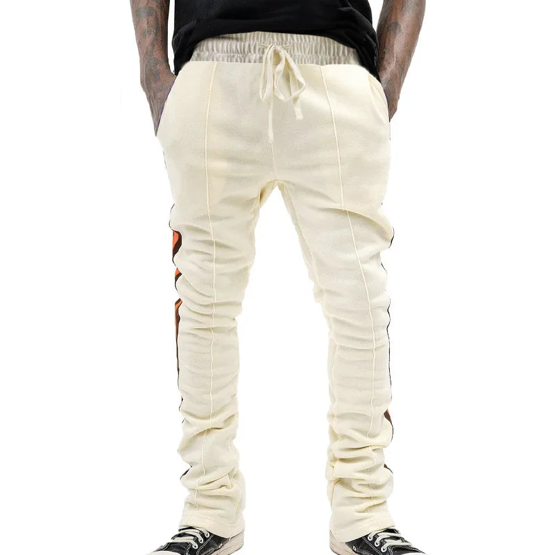 Urban Flare Joggers - Slim-Fit Stacked Pants, Y2K Streetwear Sweatpants with Striped Legs