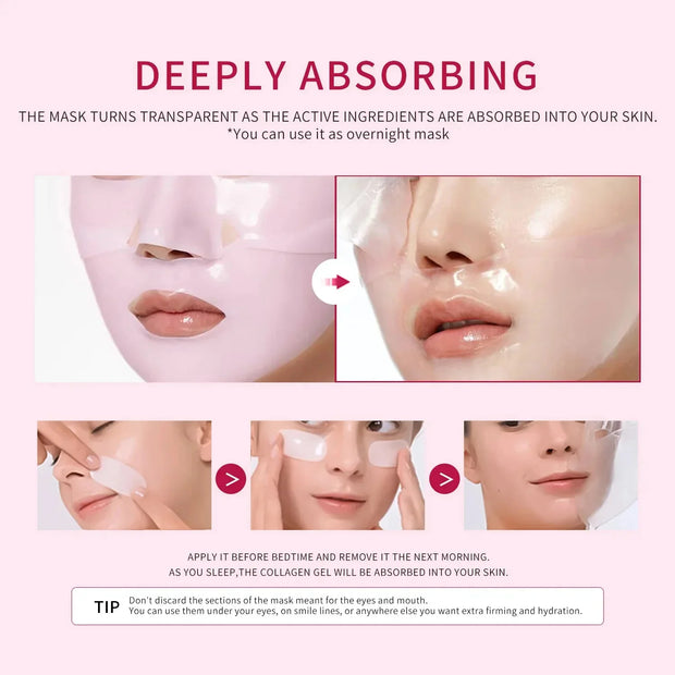Pink Collagen Gel Face Mask – Salmon PDRN Hydrogel Jelly Sheet, Deep Hydration, Anti-Aging & Skin Tone Balance