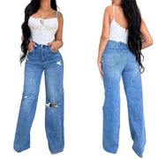 Skycut Denim Pants – High Waist Wide-Leg Jeans, Ankle-Length Streetwear, Women's Baggy Fit Trousers