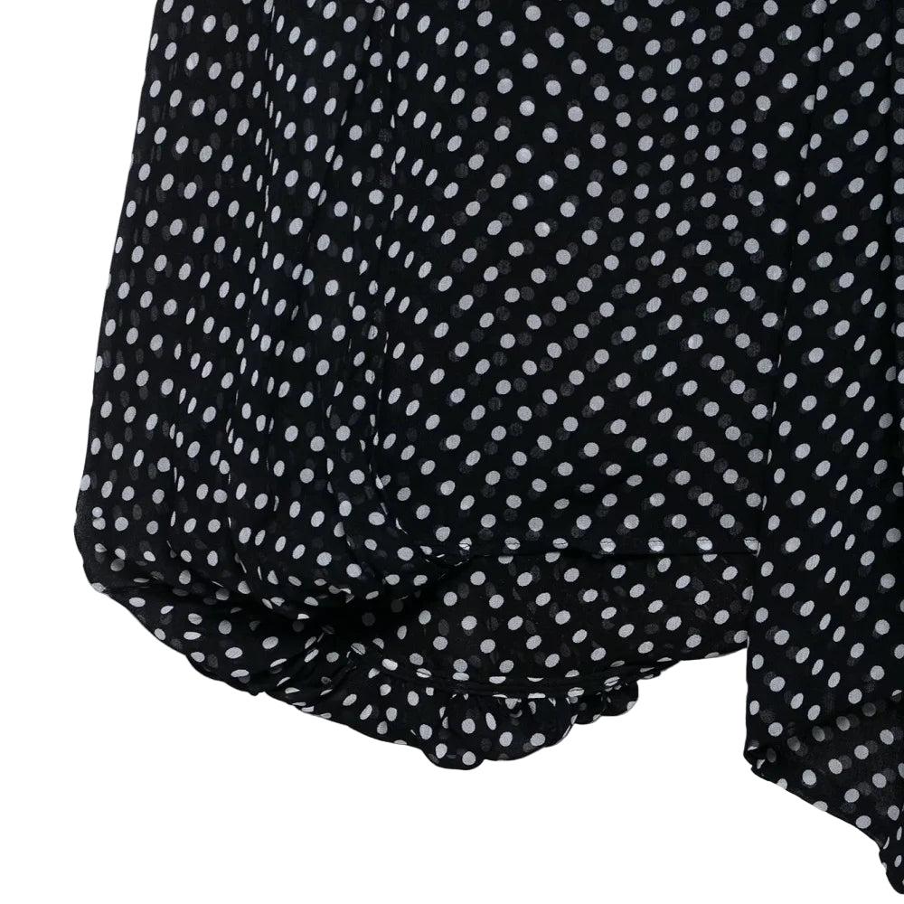 Bow Embellished Polka Dot Cape-Style Loose Shirt - Women’s Fashion Top with Ribbon Collar & Long Sleeves
