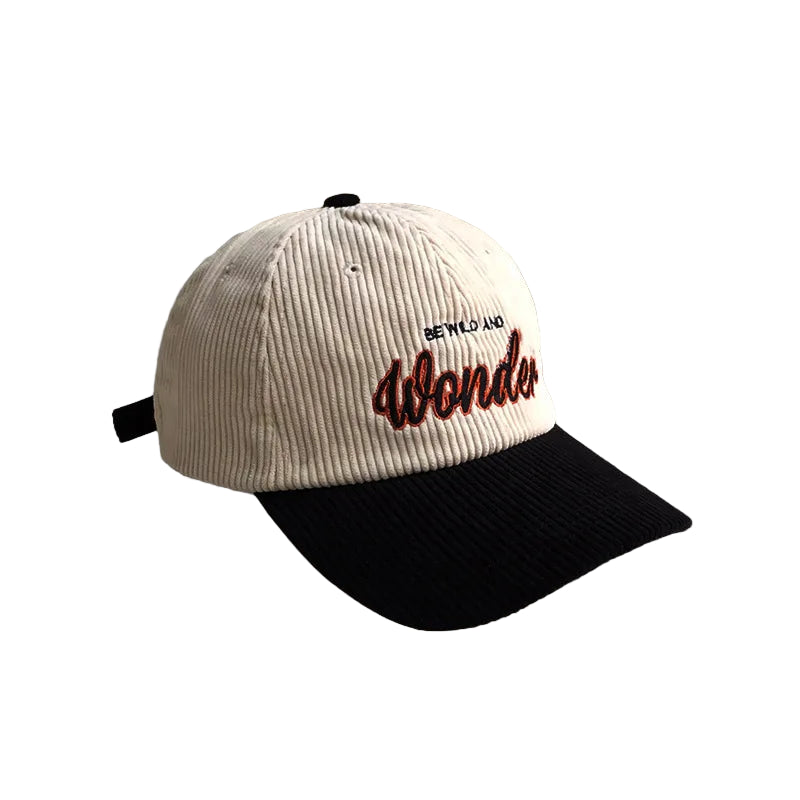 Corduroy WONDER Patchwork Cap - Embroidered Baseball Hat | Unisex Streetwear Adjustable Corduroy Hat