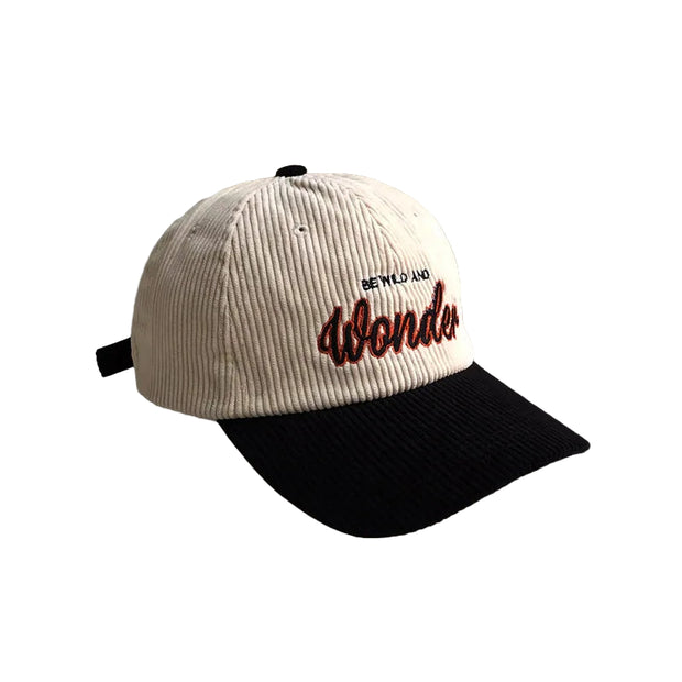 Corduroy WONDER Patchwork Cap - Embroidered Baseball Hat | Unisex Streetwear Adjustable Corduroy Hat
