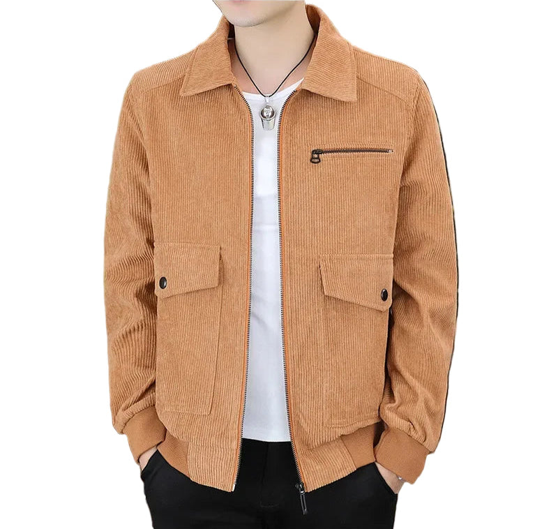Men’s Corduroy Lapel Jacket – Korean Style Zip-Up Coat | Autumn Winter Fashion Casual Outerwear