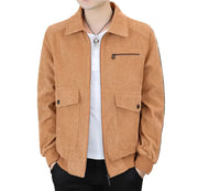 Men’s Corduroy Lapel Jacket – Korean Style Zip-Up Coat | Autumn Winter Fashion Casual Outerwear