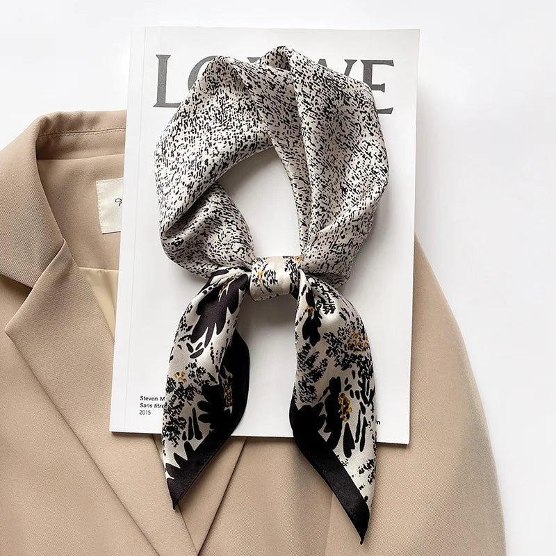 Luxury Fashion Print Silk Square Scarf - 70×70cm Soft Satin Neckerchief Hairband & Bag Accessory for Women