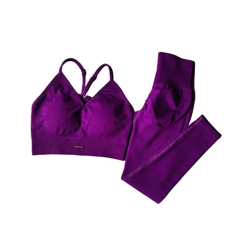 Seamless Women’s Workout Set – V-Neck Sports Bra & High-Waist Leggings | Sculpting Yoga & Gymwear | 2 Piece Activewear Fit Set