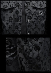 Men’s Black Monogram Flower Jacket – Slim Fit Street Luxury Outerwear, Turn-Down Collar, Button-Up Statement Coat