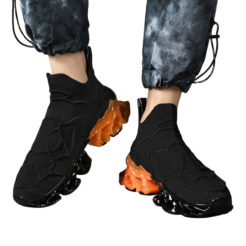 Men’s Flyknit Sneakers - Flame Sole Luxury Trainers, Breathable Running Shoes, Streetwear Fashion Sneakers