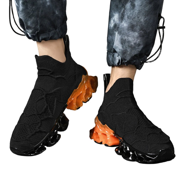 Men’s Flyknit Sneakers - Flame Sole Luxury Trainers, Breathable Running Shoes, Streetwear Fashion Sneakers