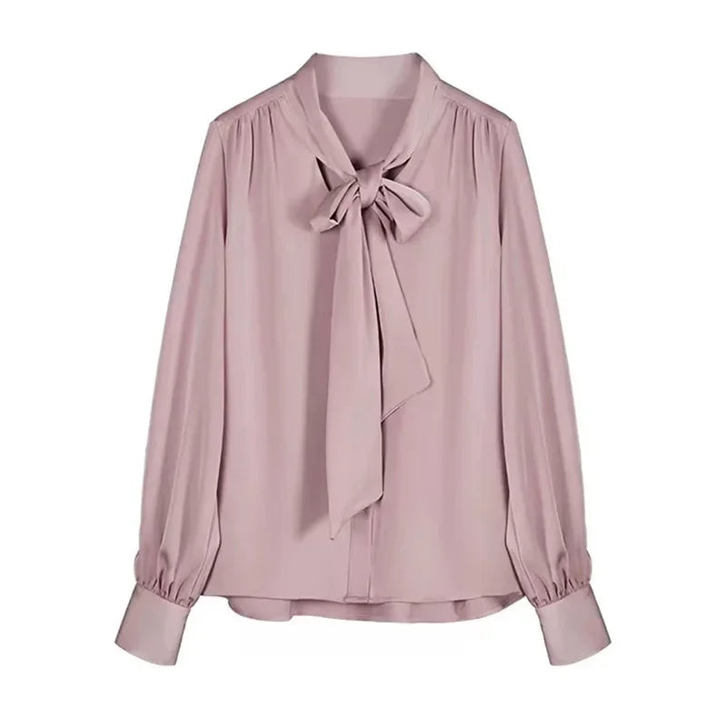 Women’s Silk Lantern Sleeve Shirt - Business Casual Style Silk Top