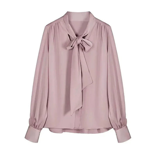 Women’s Silk Lantern Sleeve Shirt - Business Casual Style Silk Top
