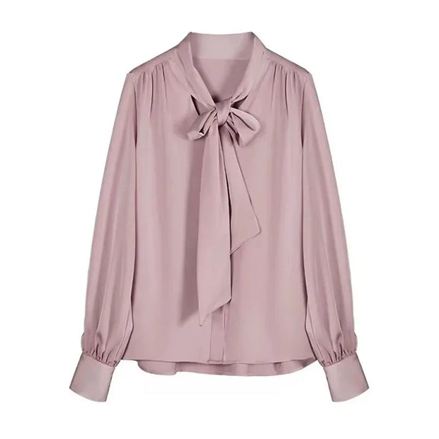 Women’s Silk Lantern Sleeve Shirt - Business Casual Style Silk Top