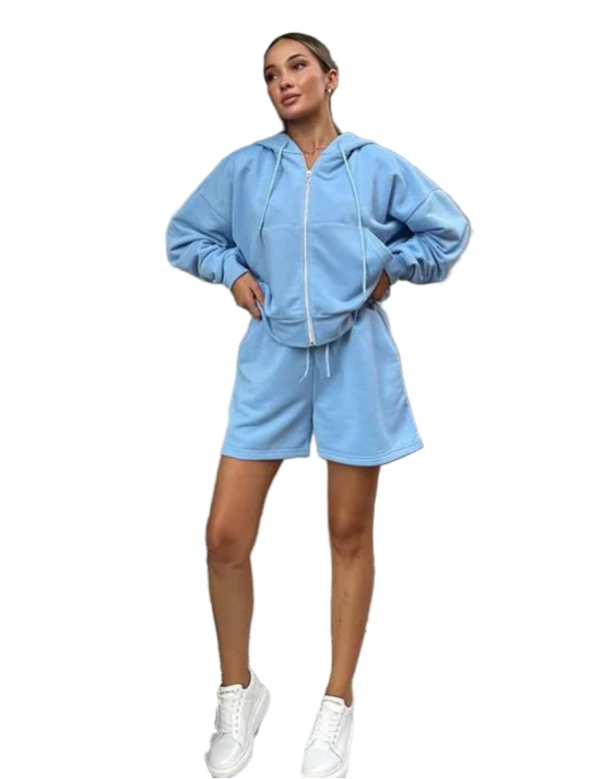 SoftStitch™ Pink Oversized Hoodie & Shorts Set – Women’s Spring Loungewear, Casual Two-Piece Matching Outfit for Streetwear & Relaxed Days