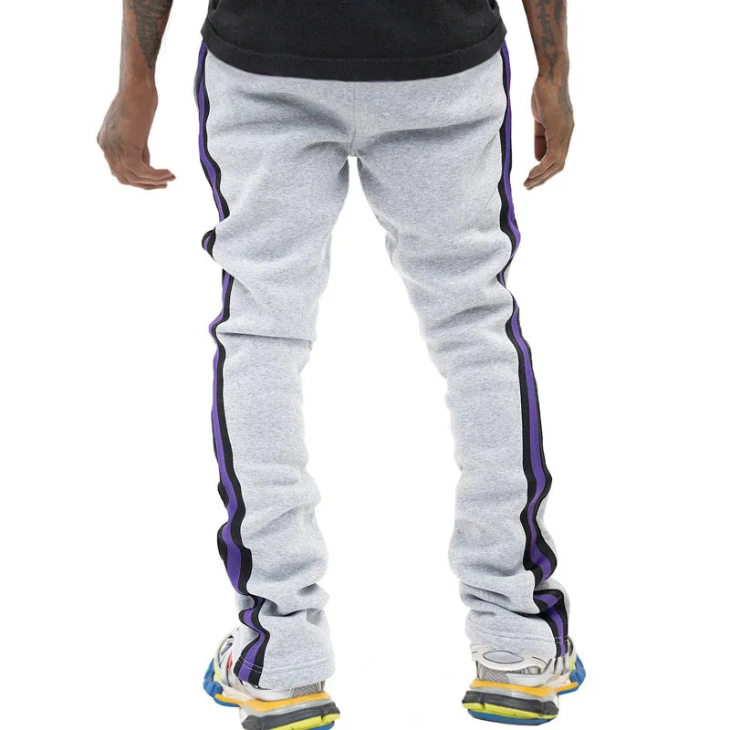 Urban Flare Joggers - Slim-Fit Stacked Pants, Y2K Streetwear Sweatpants with Striped Legs