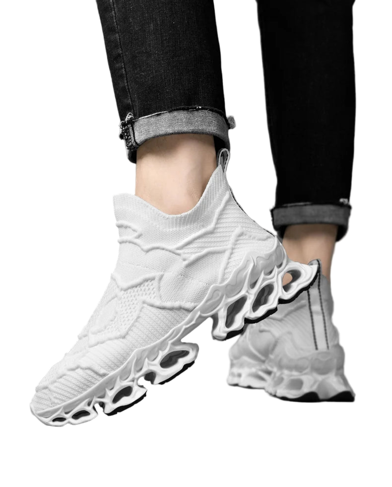 Men’s Flyknit Sneakers - Flame Sole Luxury Trainers, Breathable Running Shoes, Streetwear Fashion Sneakers