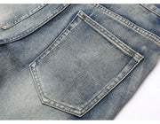 Men’s Bootcut Patchwork Jeans - Vintage Stacked Denim Jeans | Streetwear Embroidery Patched Released Hem Stacked Jeans
