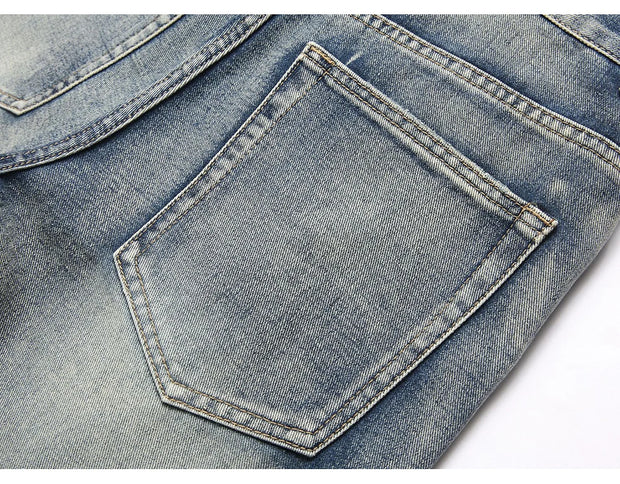Men’s Bootcut Patchwork Jeans - Vintage Stacked Denim Jeans | Streetwear Embroidery Patched Released Hem Stacked Jeans