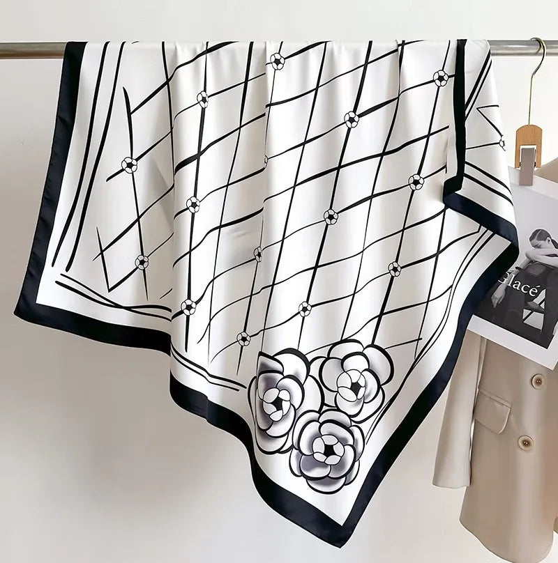 Luxury Fashion Print Silk Square Scarf - 70×70cm Soft Satin Neckerchief Hairband & Bag Accessory for Women