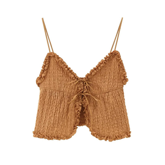 V-neck Sleeveless Decorative Bow Short Top - Elegant Summer Slim Fit Women’s Blouse
