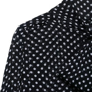 Bow Embellished Polka Dot Cape-Style Loose Shirt - Women’s Fashion Top with Ribbon Collar & Long Sleeves
