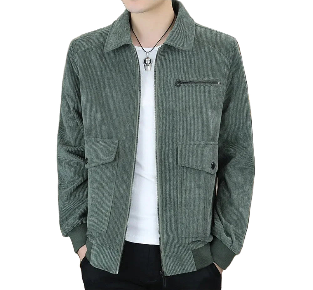 Men’s Corduroy Lapel Jacket – Korean Style Zip-Up Coat | Autumn Winter Fashion Casual Outerwear