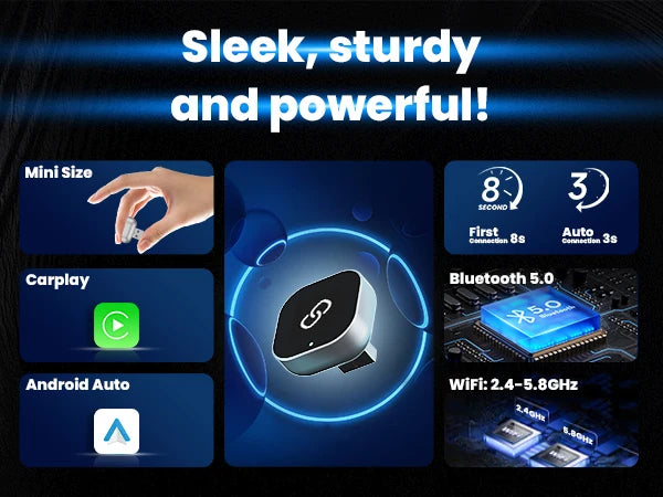 2-in-1 Wireless CarPlay & Android Auto Adapter – Plug & Play, Auto Connect, Converts Wired to Wireless for iPhone & Android (2017+ Cars)