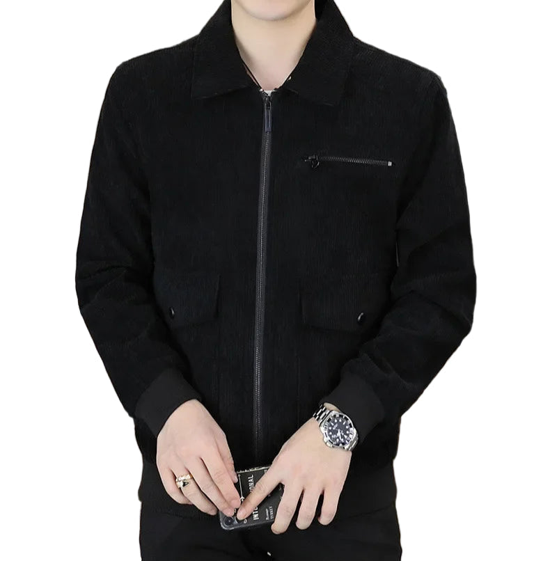 Men’s Corduroy Lapel Jacket – Korean Style Zip-Up Coat | Autumn Winter Fashion Casual Outerwear