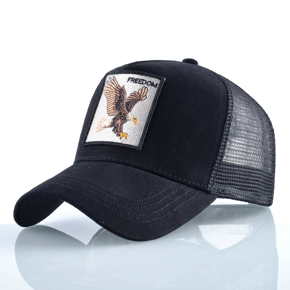 Animal Patch Trucker Hat – Embroidered Animal Baseball Cap, Adjustable Snapback for Men & Women, Cotton Streetwear Visor Hat