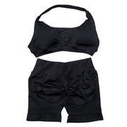 Seamless Yoga Set - 2 Piece Halter Sport Bra & Scrunch Bum Shorts - Breathable Quick-Dry Gym Outfit