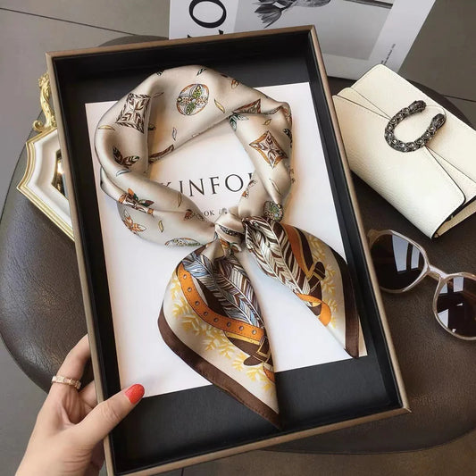Luxury Fashion Print Silk Square Scarf - 70×70cm Soft Satin Neckerchief Hairband & Bag Accessory for Women