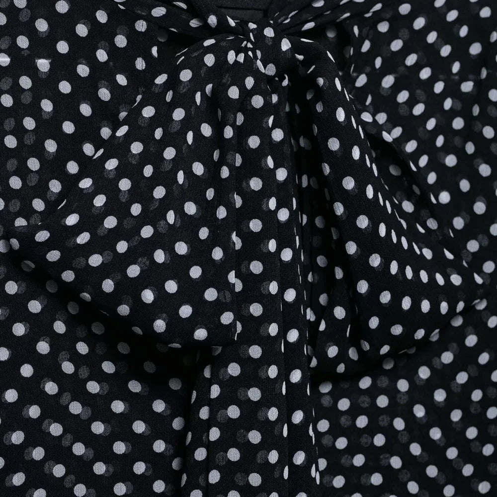 Bow Embellished Polka Dot Cape-Style Loose Shirt - Women’s Fashion Top with Ribbon Collar & Long Sleeves