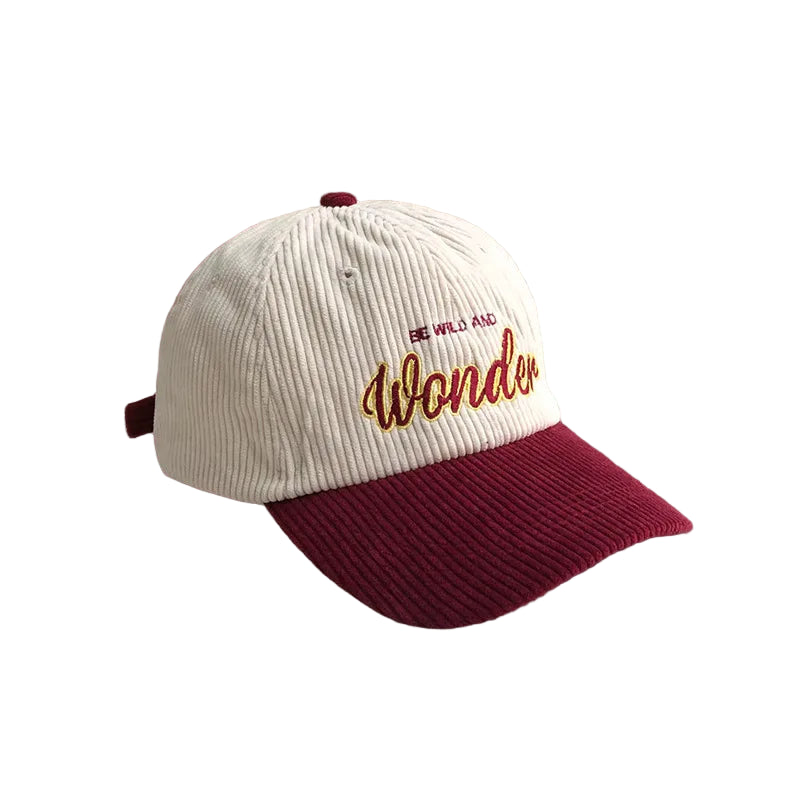 Corduroy WONDER Patchwork Cap - Embroidered Baseball Hat | Unisex Streetwear Adjustable Corduroy Hat